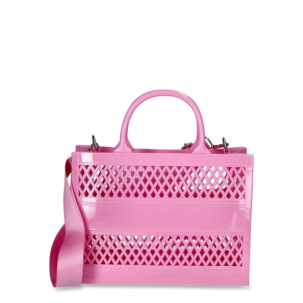 No Boundaries Women's Lattice Jelly Tote Bag with Shoulder Strap, Flamingo